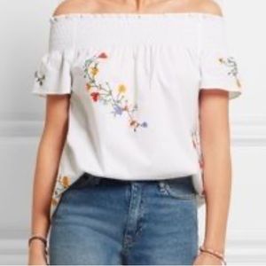 TORY BURCH EMBROIDERED TOP WHITE FLORAL SIZE 2